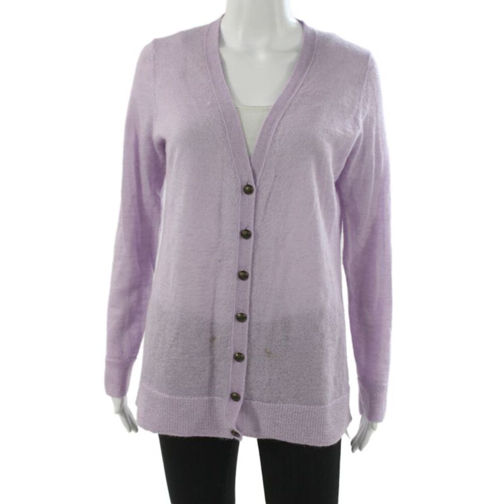 Talbots Women Cardigan Purple V-Neck Long Sleeve Nylon Size S